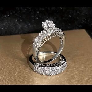 💎 New Soarkly CZ Non Tarnish Stainless Steel Bridal Ring Set sz 7